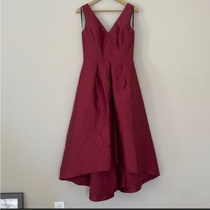 Alfred Sung Burgundy Hi Low Santern Twill Gown 8